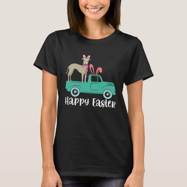 Happy Easter Greyhound Bunny Riding Truck Boys Tod T Shirt (Framsida)