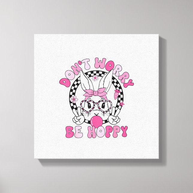 Happy Easter Groovy Bunny Face Don't Worry Be Hopp Canvastryck (Framsida)