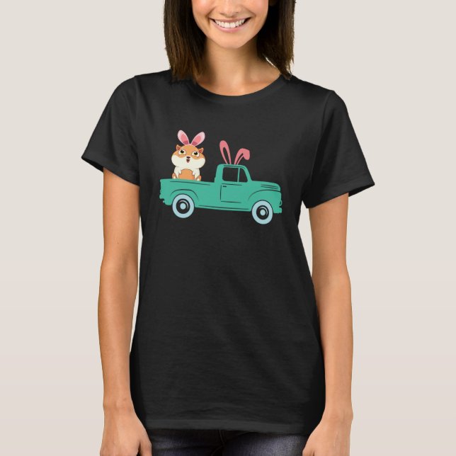 Happy Easter Guinea Pig Bunny Riding Truck Boys To T Shirt (Framsida)