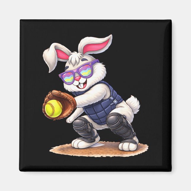 Happy easter holiday bunny playing softball magnet (Framsidan)