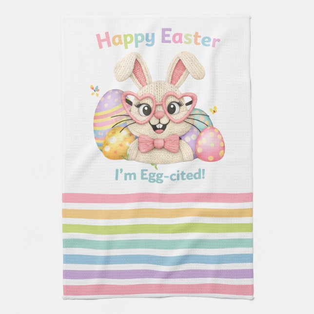 Happy Easter I'm Egg-cited Bunny  Kökshandduk (Vertikal)