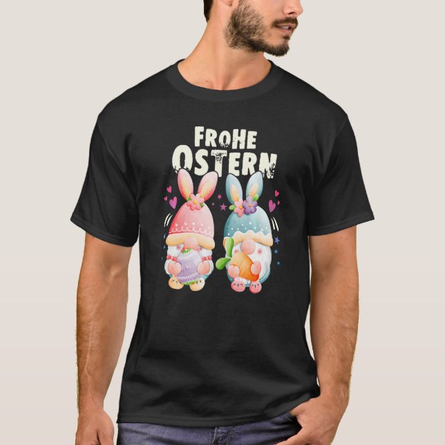 Happy Easter in German Gnome with bunny ears Easte T Shirt (Framsida)