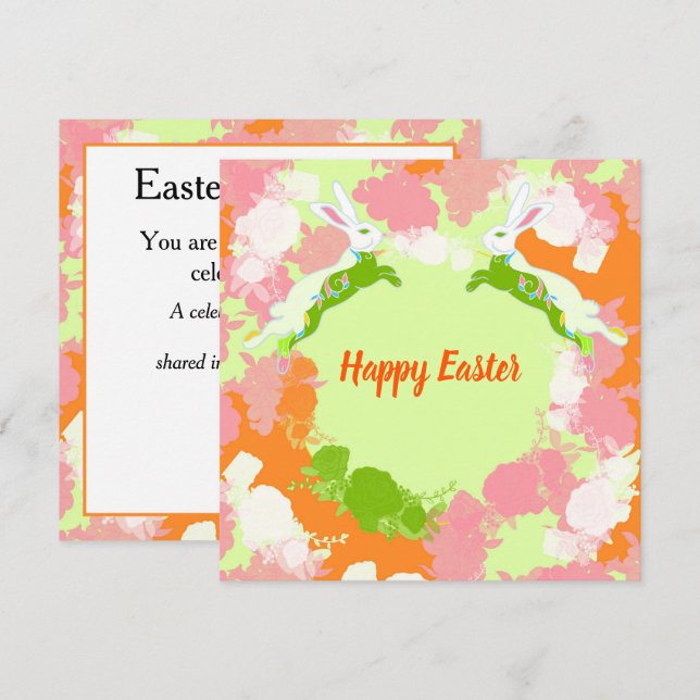 Happy Easter Invitation Card – Cute Bunny Floral  Inbjudningar (Fram/baksida)