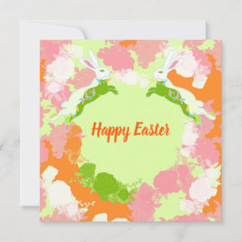 Happy Easter Invitation Card – Cute Bunny Floral  Inbjudningar
