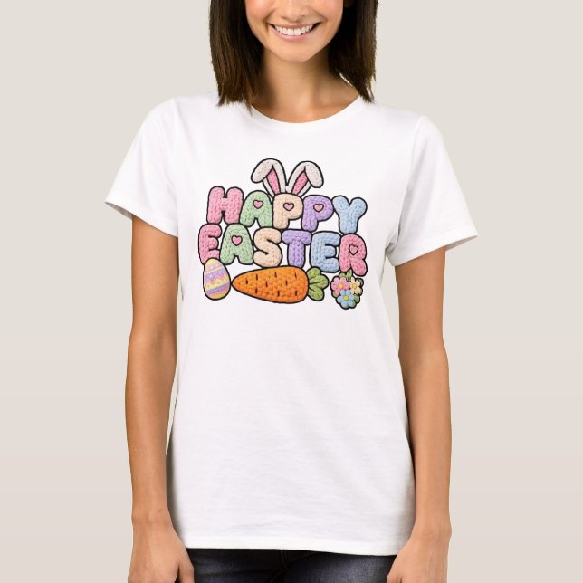 Happy Easter Knitted Yarn Texture Pastel Holiday G T Shirt (Framsida)