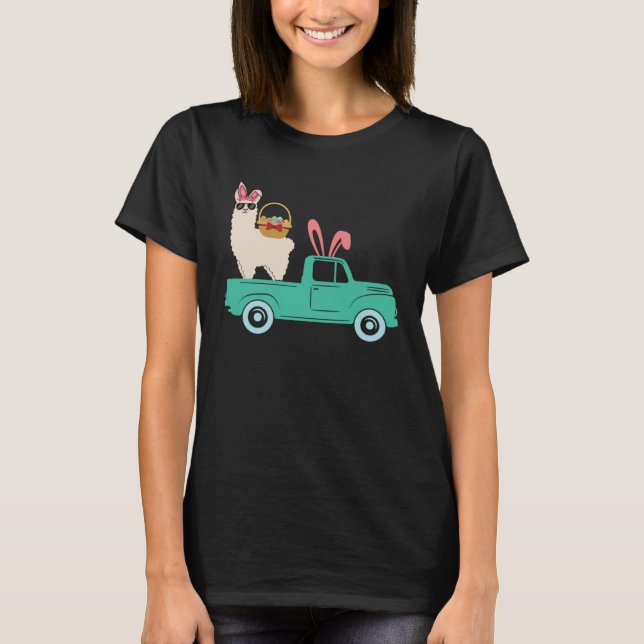 Happy Easter llama Bunny Riding Truck Boys Toddler T Shirt (Framsida)