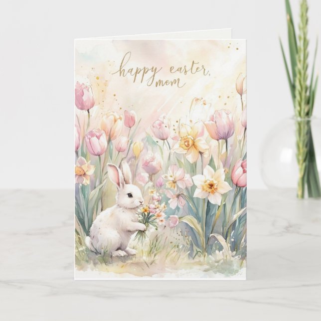 Happy Easter Mom White Bunny Folded Holiday Card Helgkort (Framsida)