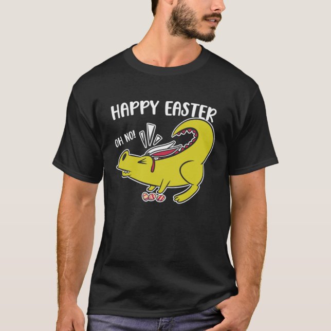 Happy Easter Oh No Holiday Dinosaur Trex Bunny Ear T Shirt (Framsida)