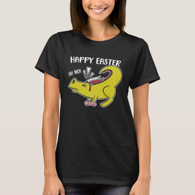 Happy Easter Oh No Holiday Dinosaur Trex Bunny Ear T Shirt (Framsida)