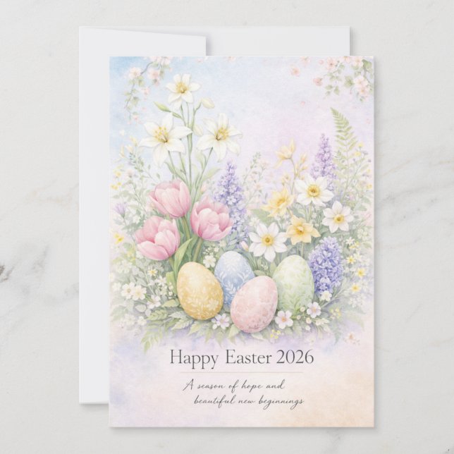 Happy Easter Pastel Floral Card Spring Botanical  Julkort (Framsida)