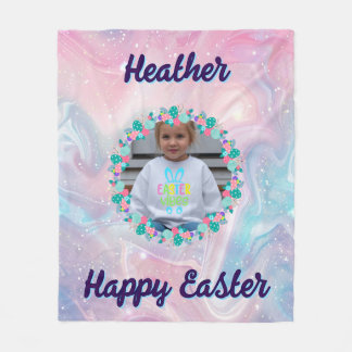 Happy Easter Pastel Floral Custom Kid Photo Name Fleecefilt