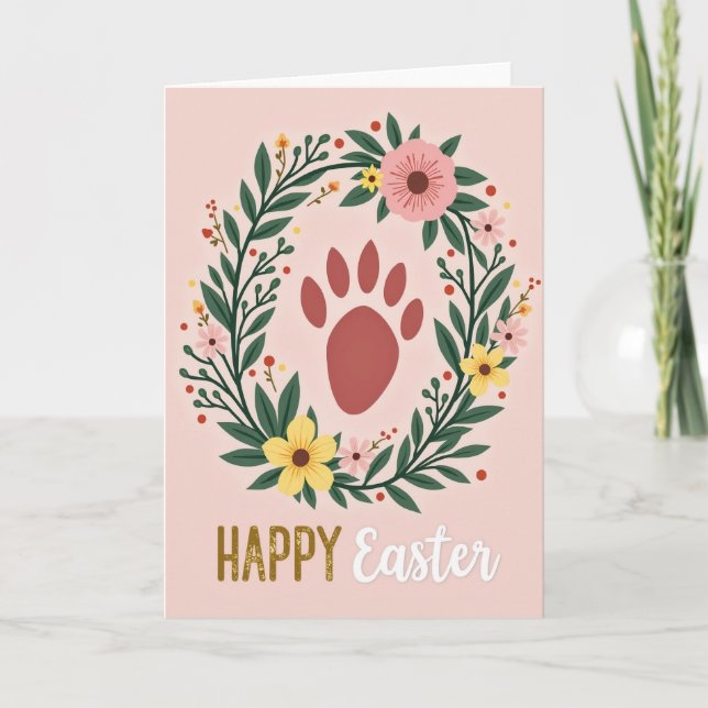 Happy Easter Paw Print Card Kort (Framsida)