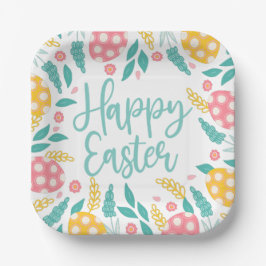 Happy Easter | Pink Aqua Easter Eggs Floral