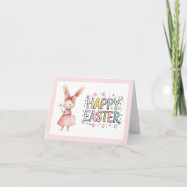 Happy Easter Pink Bunny Folded Greeting Card Kort