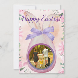 Happy Easter pink egg with bow insert photo Inbjudningar