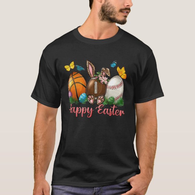 Happy Easter Pink Leopard Bunny Basketball Basebal T Shirt (Framsida)