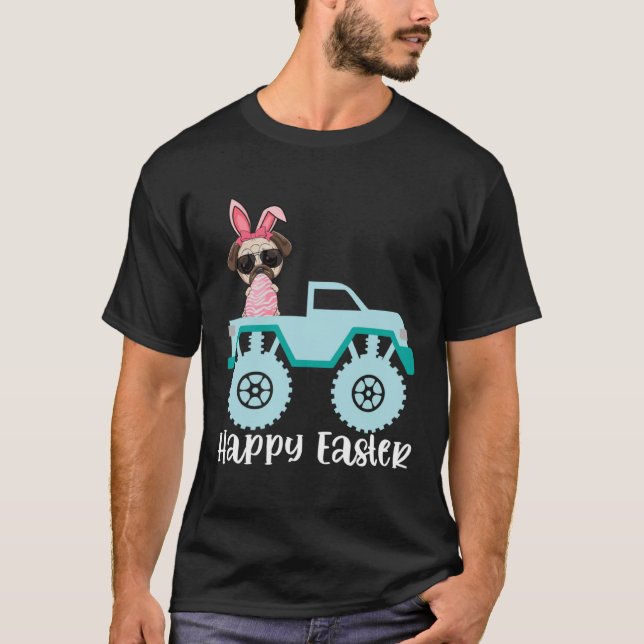 Happy Easter Pug Dog Riding Monster Truck Toddler T Shirt (Framsida)