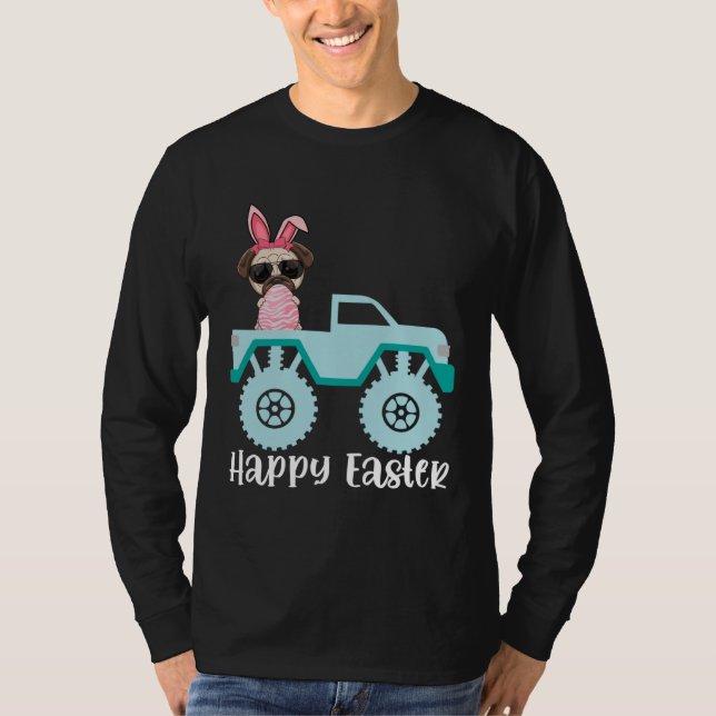 Happy Easter Pug Dog Riding Monster Truck Toddler T Shirt (Framsida)