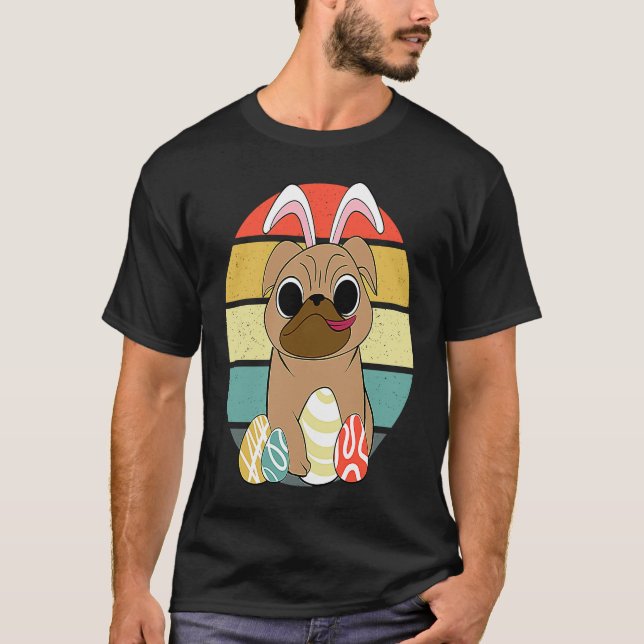 Happy Easter Pug Wearing Bunny Ear Pug T Shirt (Framsida)