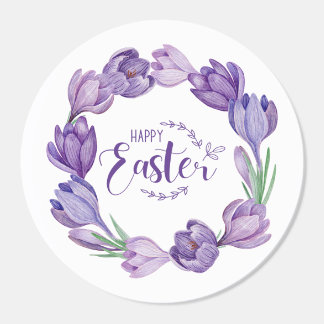 Happy Easter Purple Crocus Flower Wreath Runt Klistermärke