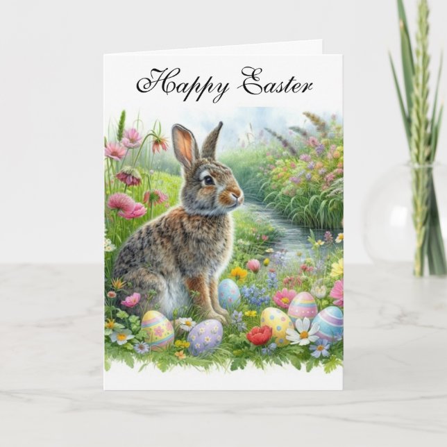 Happy Easter Rabbit and Holiday Eggs  Kort (Framsida)