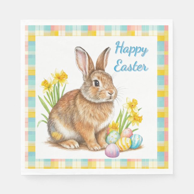 Happy Easter Rabbit Spring Plaid  Pappersservett (Framsidan)