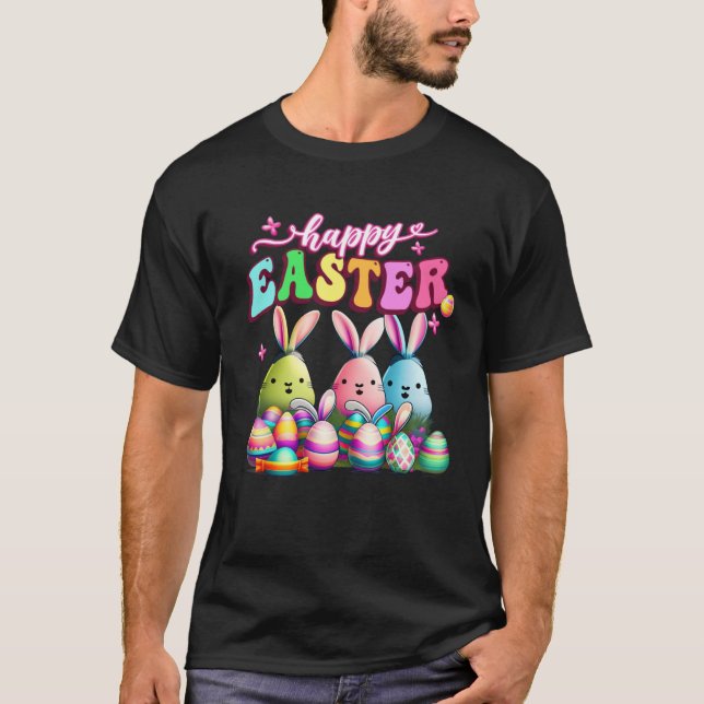 Happy Easter  Rabit Eggs Retro Groovy Bunny Easter T Shirt (Framsida)