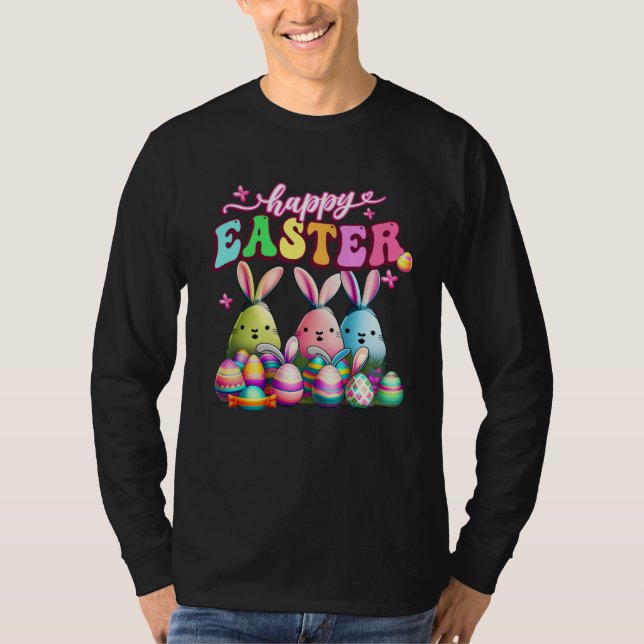 Happy Easter  Rabit Eggs Retro Groovy Bunny Easter T Shirt (Framsida)