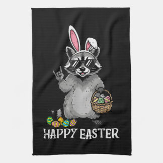Happy Easter Raccoon Bunny Kökshandduk