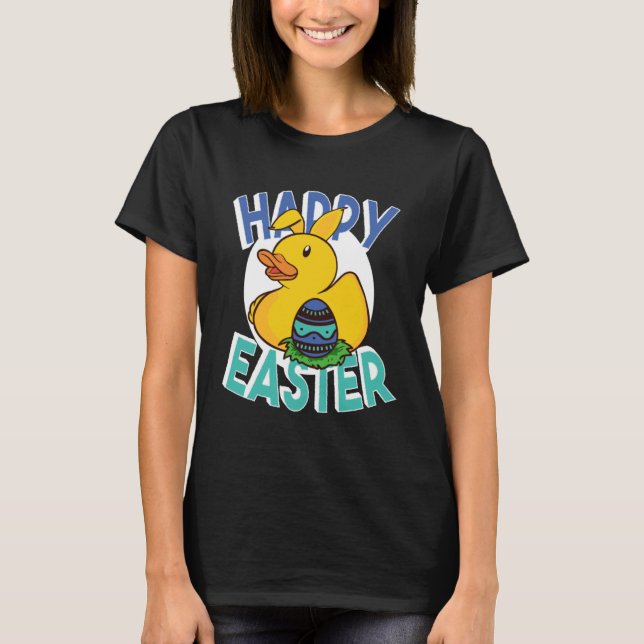 Happy Easter Rubber Duck Bunny Ears Easter Eggs cu T Shirt (Framsida)