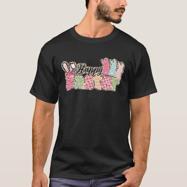 Happy Easter Sayings Egg Bunny T Shirt (Framsida)