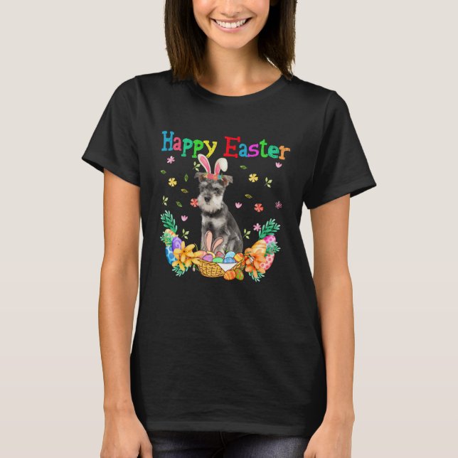 Happy Easter Schnauzer Bunny Schnauzer Eggs T Shirt (Framsida)