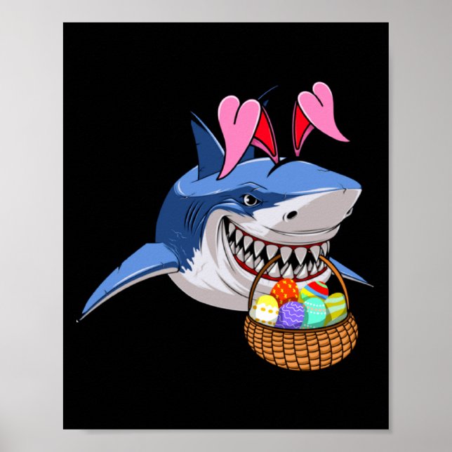 Happy Easter Shark Bunny With Easter Basket Boys G Poster (Framsidan)