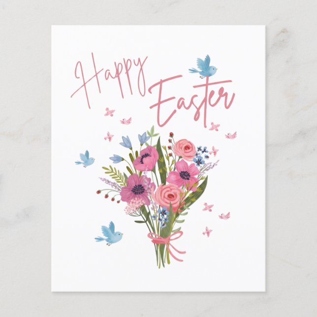 Happy Easter Spring Floral Bouquet & Blue Birds Flygblad (Framsidan)