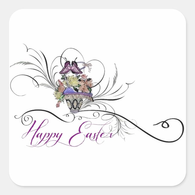 Happy Easter Square Sticker Fyrkantigt Klistermärke (Framsida)