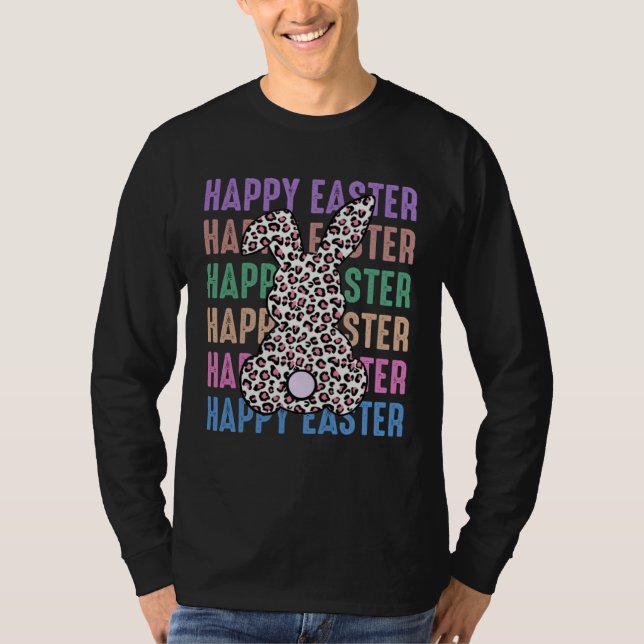 Happy Easter Stacked Cheetah Leopard Bunny Rabbit  T Shirt (Framsida)