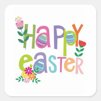 Happy Easter Sticker Fyrkantigt Klistermärke