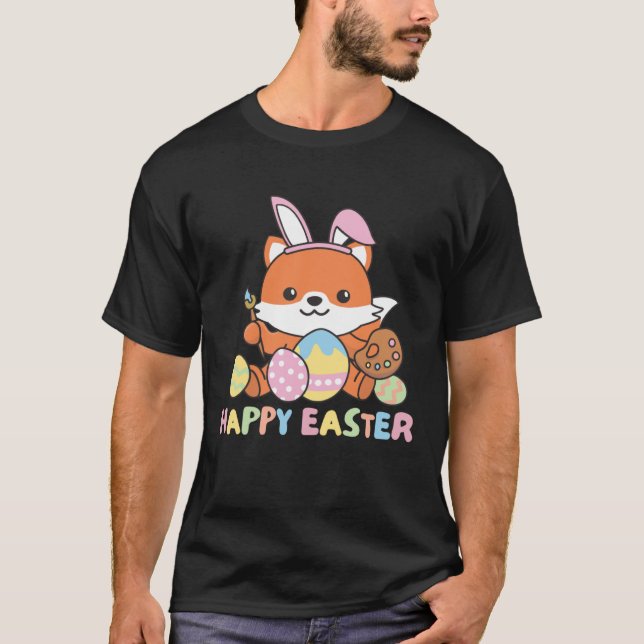 Happy Easter Sweet Fox For Easter With Easter Eggs T Shirt (Framsida)