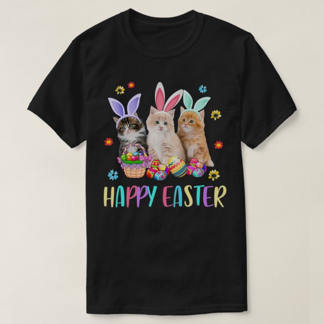 Happy Easter Three Cat Wearing Bunny Ear Kitty Kit T Shirt (Design framsida)