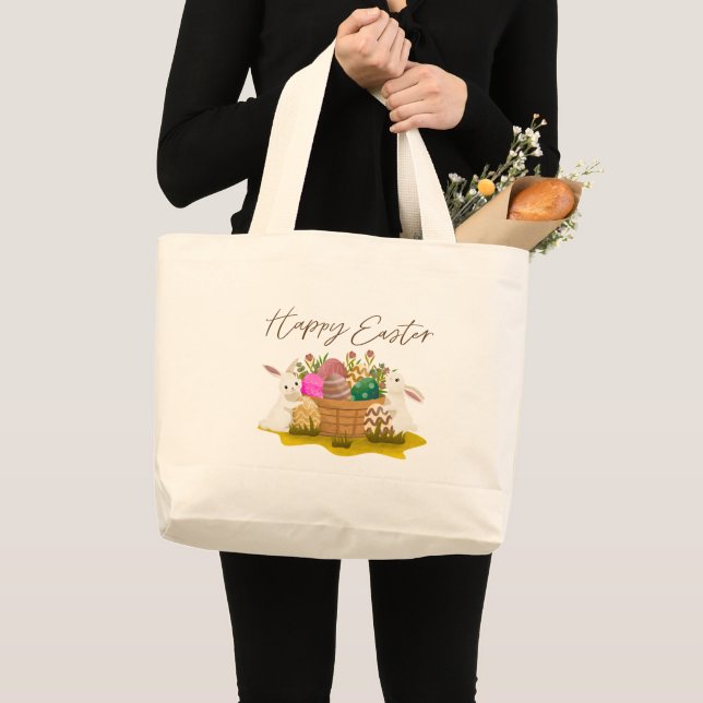 Happy Easter Tote Bag Jumbo Tygkasse (Framsida (produkt))
