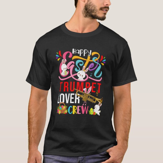 Happy Easter Trumpet Crew Cute Bunnies Instrument T Shirt (Framsida)