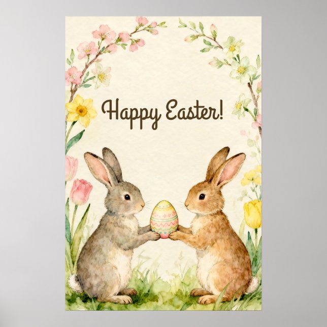 Happy Easter Vintage Bunnies with Egg Poster (Framsidan)