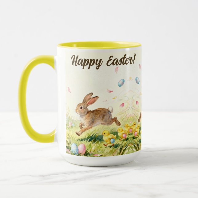 Happy Easter Vintage Bunny Spring Illustration  Mugg (Vänster)