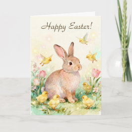 Happy Easter Vintage Bunny with Chicks Kort
