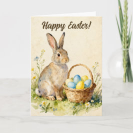 Happy Easter Vintage Bunny with Egg Basket Kort