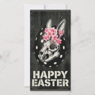 Happy Easter Vintage Skull Card With  Daffodils Julkort