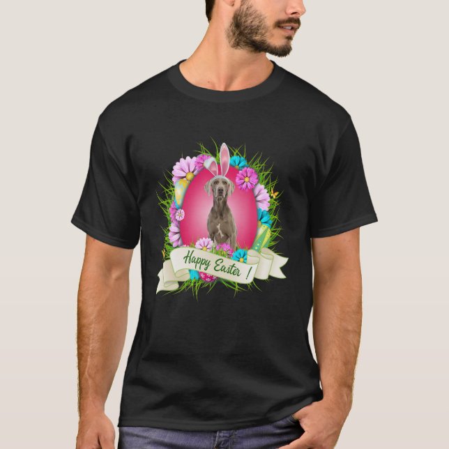 Happy Easter Weimaraner Wearing Bunny Ear Eggs Coo T Shirt (Framsida)
