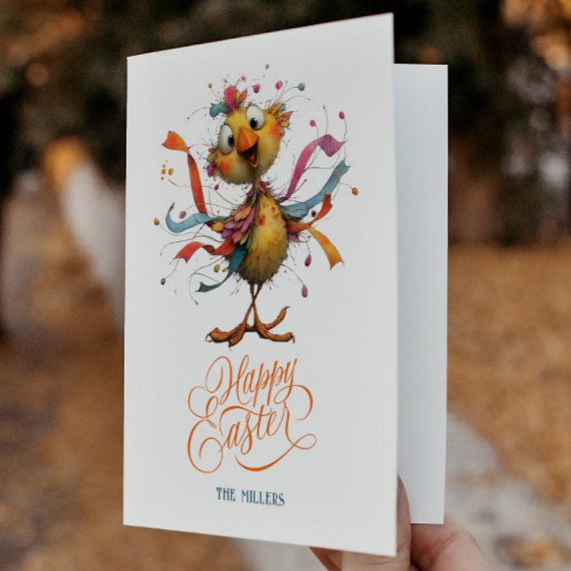 Happy Easter Whimsical Easter Chicken Illustration Tack Kort (Skapare uppladdad)