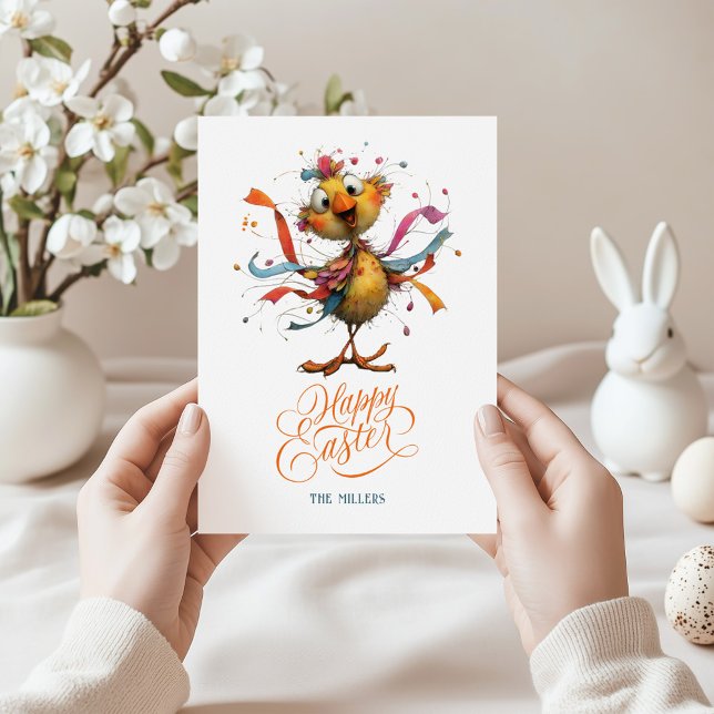 Happy Easter Whimsical Easter Chicken Illustration Tack Kort (Skapare uppladdad)