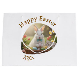 Happy Easter white bunny year photo family name 